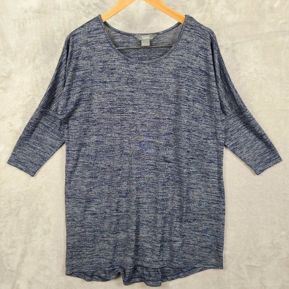 NATURAL REFLECTIONS Top Oversized Heather Navy Blue Pullover Womens Size L